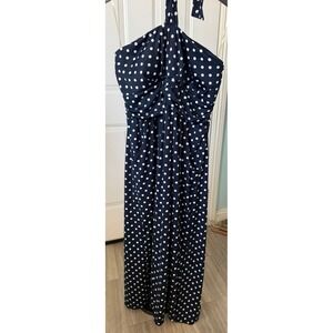 JFW Just For Wraps Navy Blue Polka Dot Halter Maxi Dress Plus Size 3X